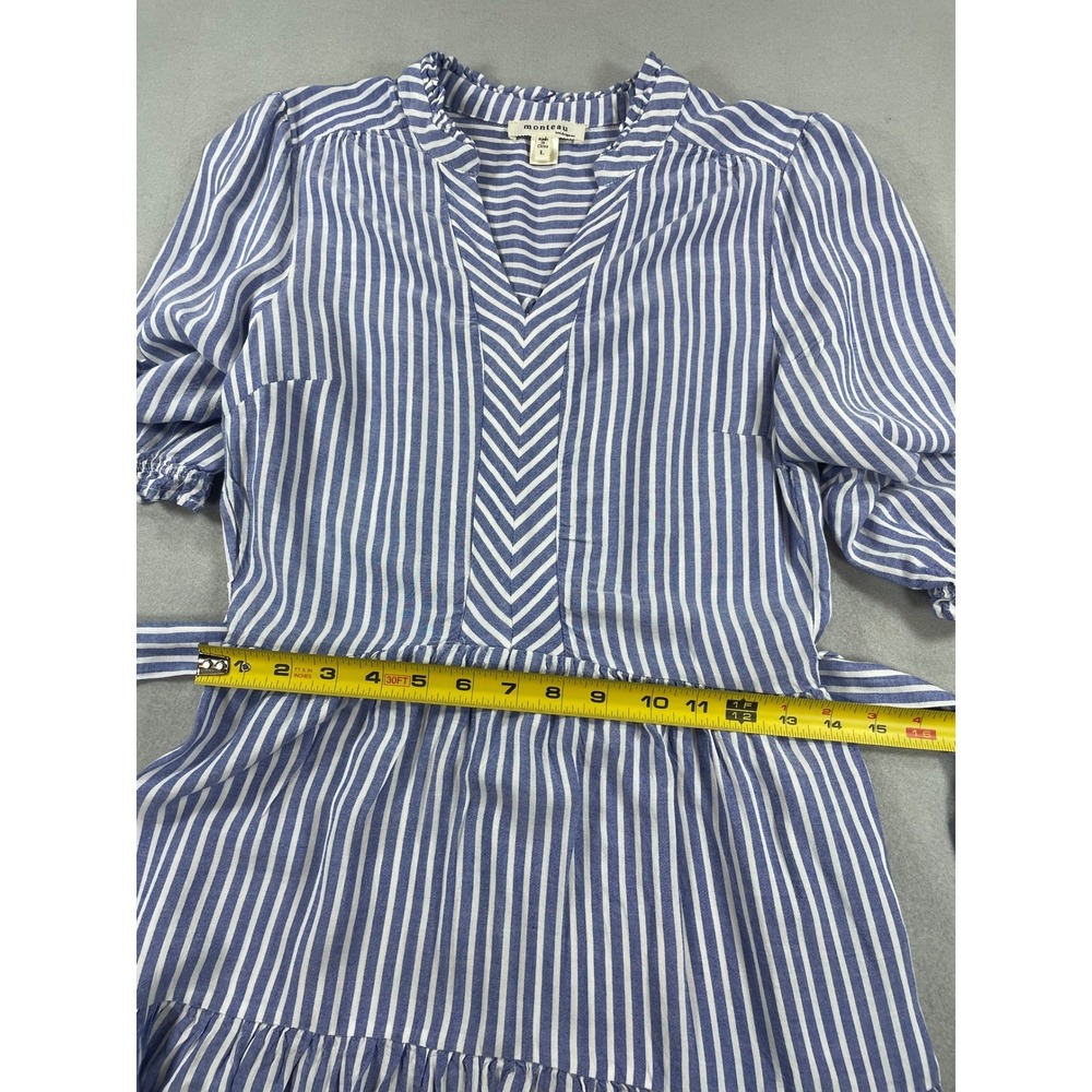 Monteau Womens Dress Tiered Midi Blue White Stripe Rayon Large - Picture 6 of 10